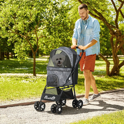 Hondenwagen – Hondenbuggy – Dierenwagen – Huisdierwagen – Hondenkar – Inklapbaar Ontwerp – Comfortabel Zitkussen – Stevig IJzeren Frame – Ventilerende Mesh Ramen – Grijs/Zwart Oxford