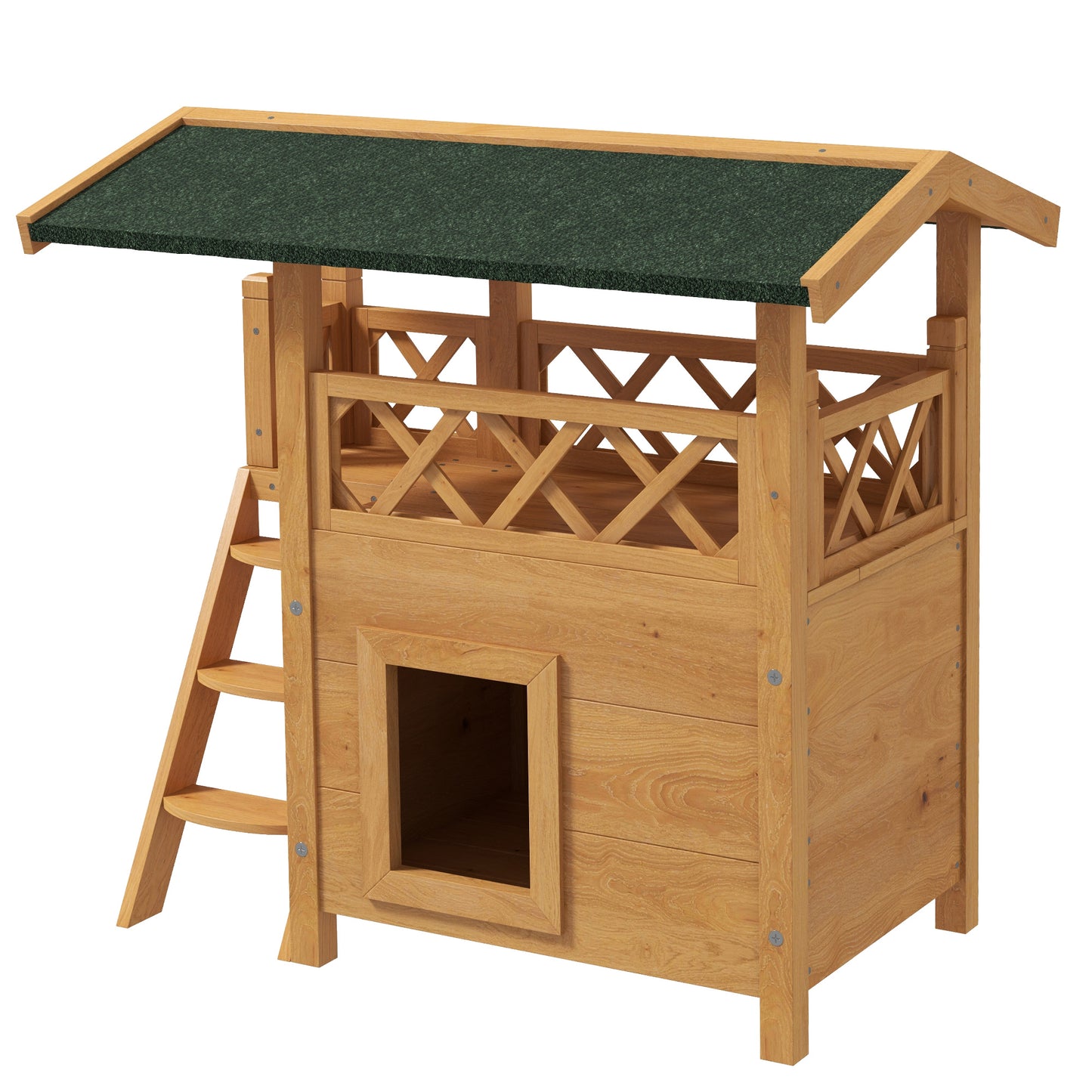 kattenhuis – kattenhok – kattenmand – kattenhol – dierenhuis – duurzaam grenenhout – waterdicht asfaltdak – 2 verdiepingen met trap – ruime kattenbakruimte