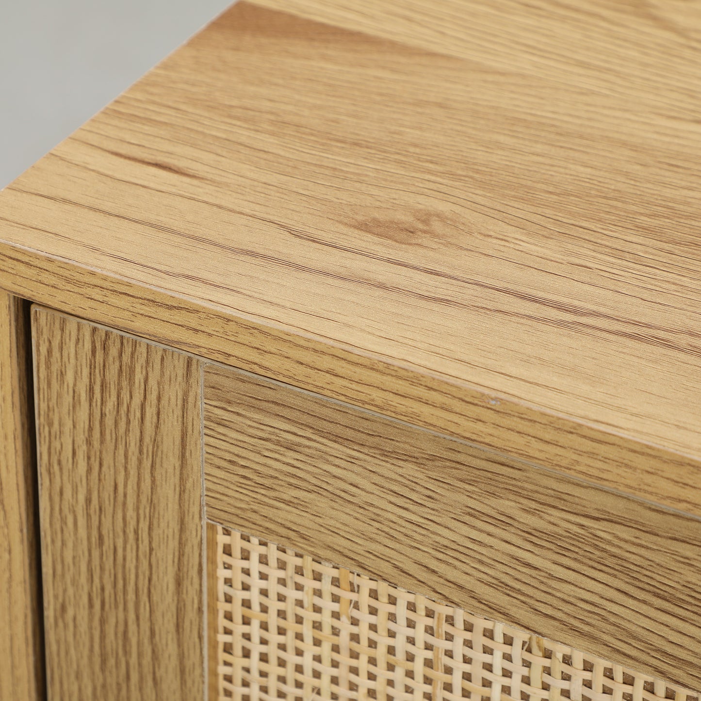 Buffet – Dressoir – Opbergkast – Ladekast – Wandmeubel – Natuurlijk Hout – Rotan Deuren – Verstelbare Planken – 120x40x75 cm