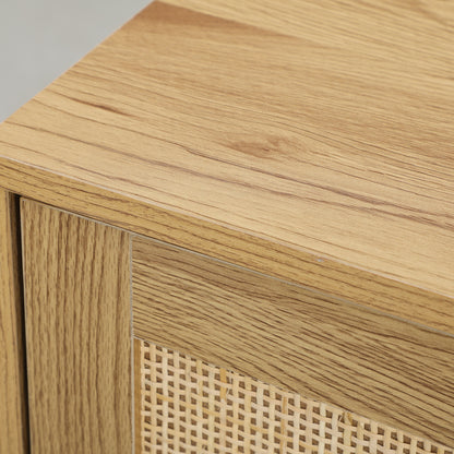 Buffet – Dressoir – Opbergkast – Ladekast – Wandmeubel – Natuurlijk Hout – Rotan Deuren – Verstelbare Planken – 120x40x75 cm
