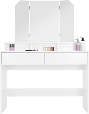 Kaptafel met 3-delige inklapbare spiegel 100x40x140 cm Wit ML-Design