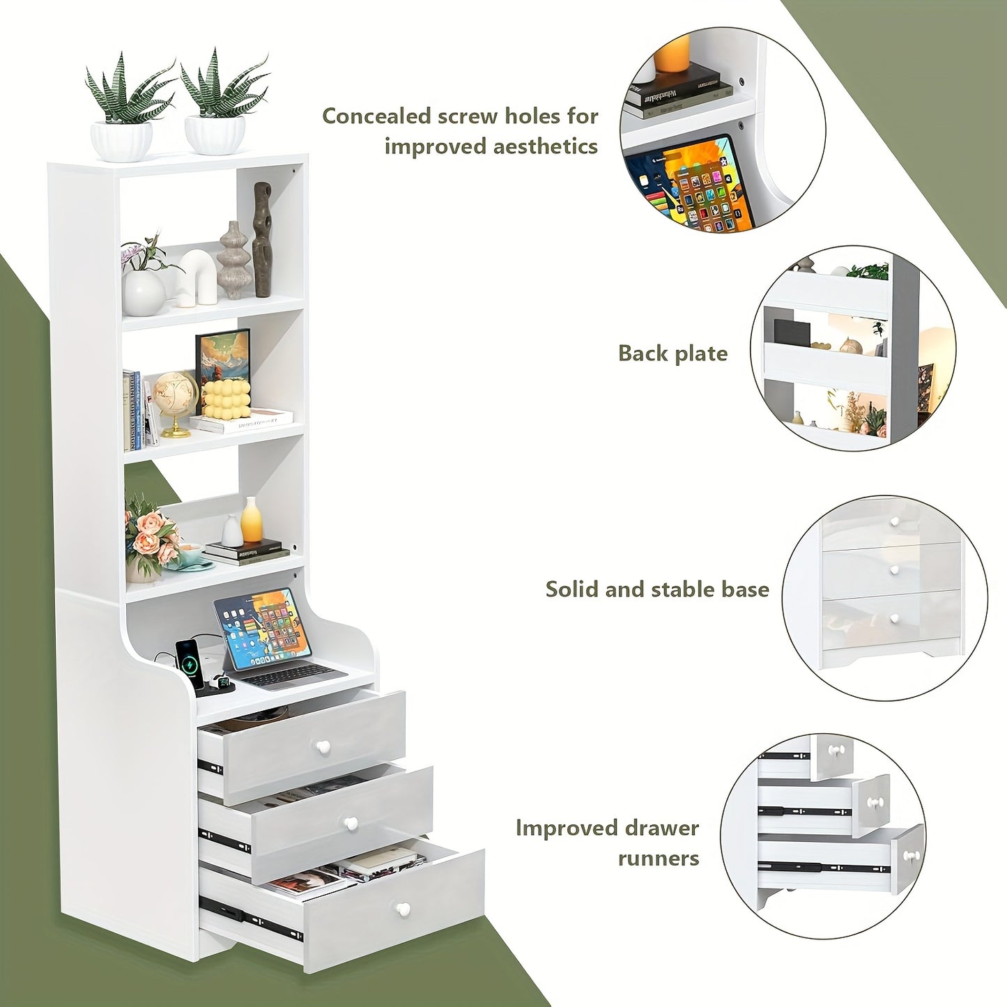 3-Laden Kast Wit – Nachtkastje – Bijzettafel – Opbergkast – Dressoir – Compact Design – 27 Inch Hoog – Modern Gelamineerd Hout