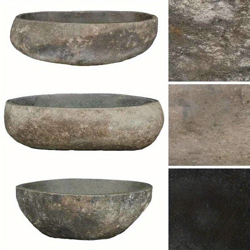Badkom – Waskom – Fontein – Wastafel – Lavabo – Ovaal River Stone Design – Afmeting (45-53)x(34-41) Cm – Stijlvol Anthraciet