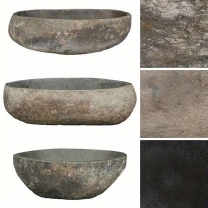Badkom – Waskom – Fontein – Wastafel – Lavabo – Ovaal River Stone Design – Afmeting (45-53)x(34-41) Cm – Stijlvol Anthraciet