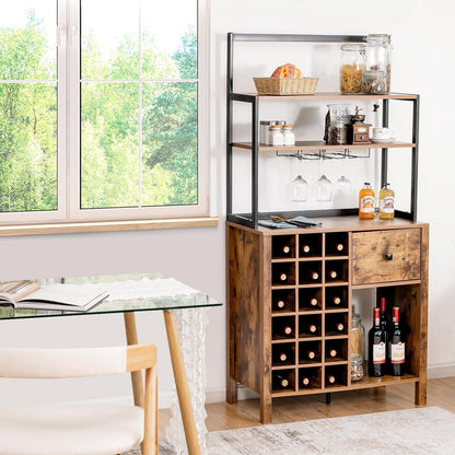 Vrijstaand Keukenmeubel – Opbergkast – Wijnrek – Etagère – Servieskast – Met Glazenhouder – Compact 74x40x160 cm – Stevig Meubelplaat Met Metalen Poot