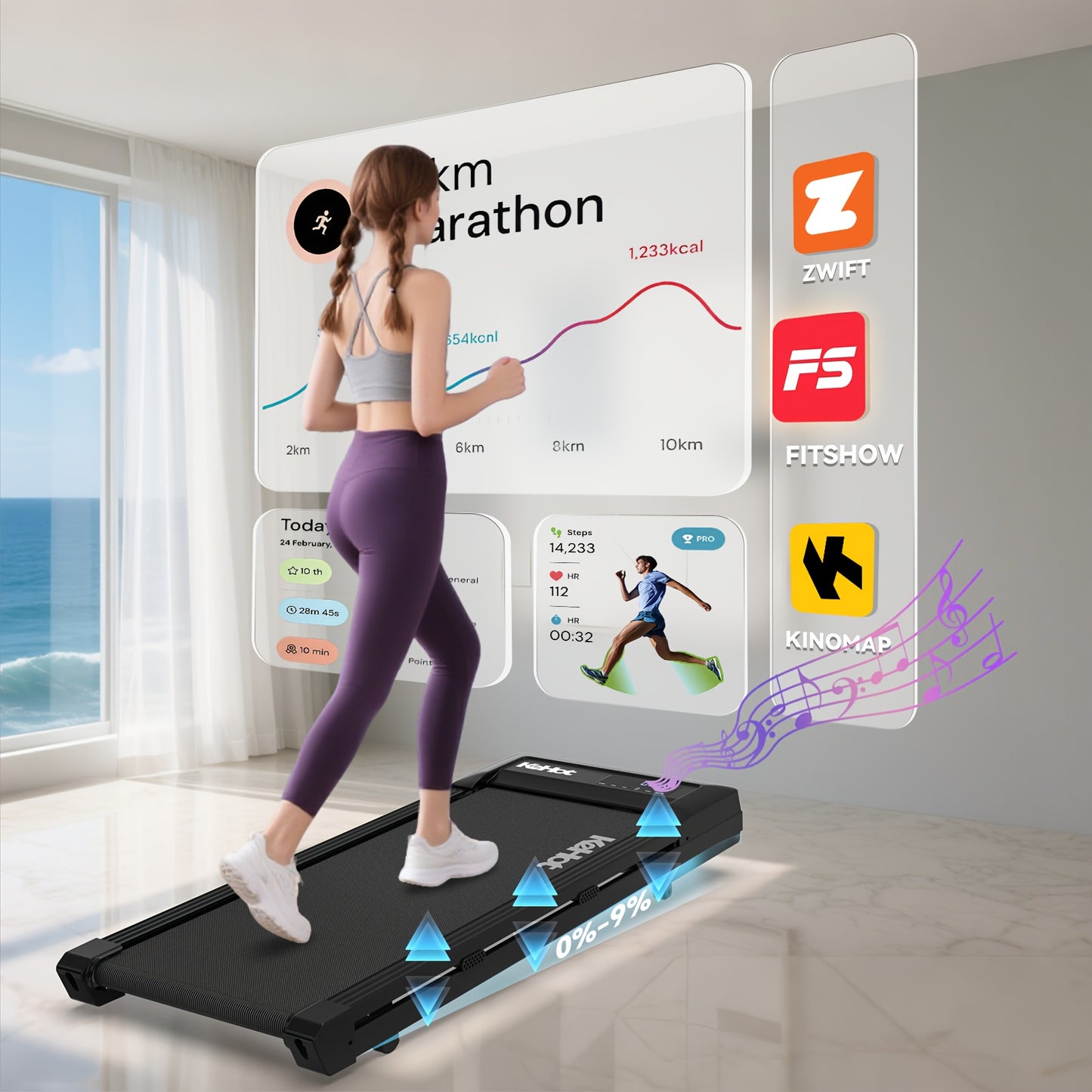 Loopband – Wandelband – Treadmill – Walking Pad – Hometrainer – Inklapbaar – 0-9° Helling – 1215x515 mm Loopvlak