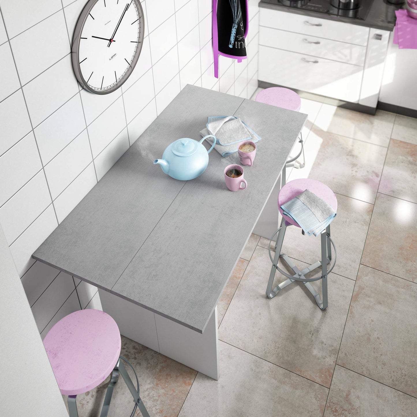 Arila Extendable Table, Book-Style Opening with Extendable Top, Foldable Side Console Table, 120x35x77 cm, White and Cement
