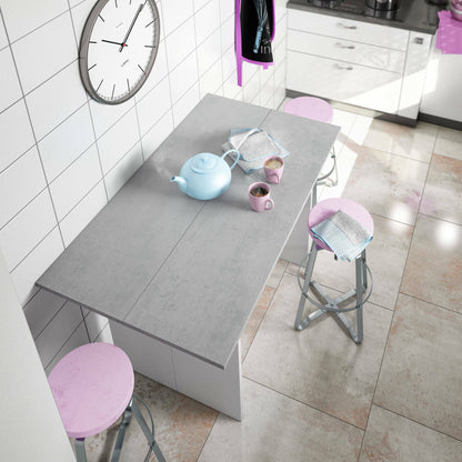 Arila Extendable Table, Book-Style Opening with Extendable Top, Foldable Side Console Table, 120x35x77 cm, White and Cement