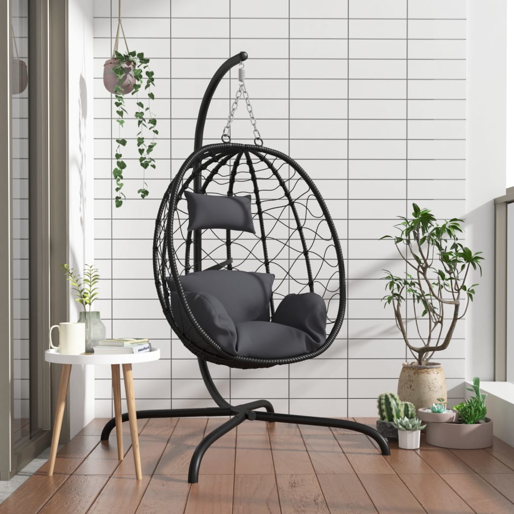 Hangstoel – Hangfauteuil – Schommelstoel – Tuinstoel – PE-Rattan – Weerbestendig – Stalen Frame – Schommelfunctie – Antraciet