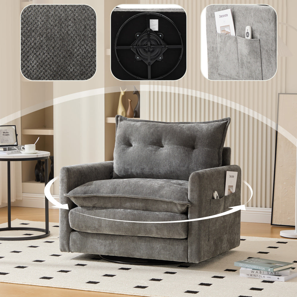 360° swivel lounge chair with armrests, large single sofa for living room, bedroom, study and office, modern style armchair with cushions, ideal for relaxation and entertainment, Office Armchair, Entertainment Seating, Conte