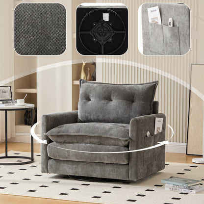 360° swivel lounge chair with armrests, large single sofa for living room, bedroom, study and office, modern style armchair with cushions, ideal for relaxation and entertainment, Office Armchair, Entertainment Seating, Conte