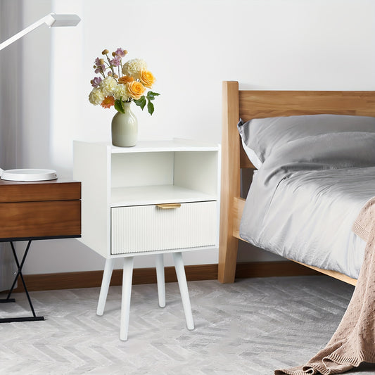 40x30x66cm Wooden Bedside Table with Drawers and Open Shelves - Space-Saving Storage Cabinet with Metal Handles, Suitable for Bedroom and Living Room - Contemporary Style