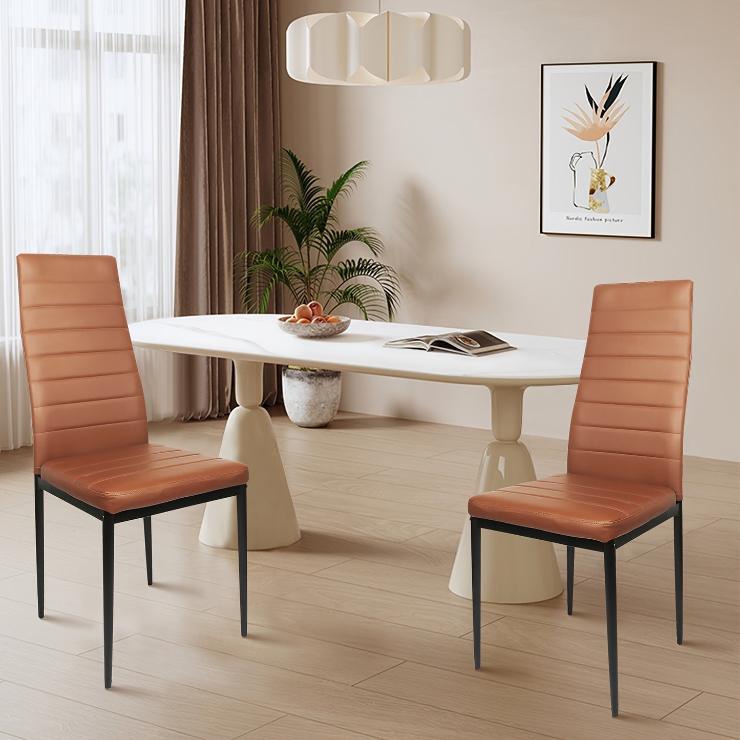 Eetkamerstoel – Stoel – Keukenstoel – Armstoel – Diningset – Set Van 2 – Kunstleer Bekleed – Metalen Frame – Hoge Rugleuning – Zithoogte 45 cm