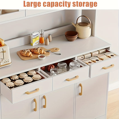 Keukenkast – Keukenbuffet – Opbergkast – Keukenmeubel – Kast Met Glazen Deuren – 170x100x30 cm – Wit – Hout – 6 Kasten – 3 Lades – Duurzaam & Vochtbestendig
