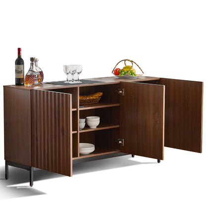 Sideboard – Dressoir – Opbergkast – Buffetkast – Kast – Donker Geoliede Houtkleur – 150x40x80 cm – Uniek 3D Golfpatroon – Verstelbare Planken en Kantelbeveiliging