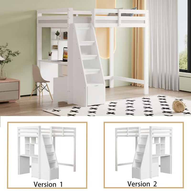 Hoogslaper – Stapelbed – Bedbank – Kinderbed – Eenpersoonsbed – Met Bureau en Opbergruimte – Stevig Wit Frame – 200 cm Hoog