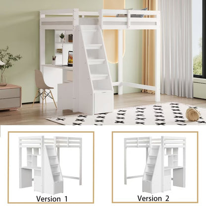 Hoogslaper – Stapelbed – Bedbank – Kinderbed – Eenpersoonsbed – Met Bureau en Opbergruimte – Stevig Wit Frame – 200 cm Hoog