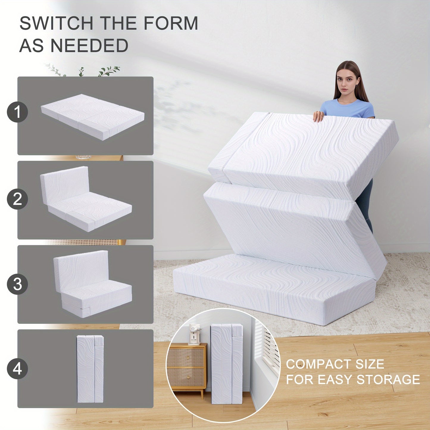 15cm Folding Memory Foam Mattress Topper & Travel Mattress | Polyester Cover, Hybrid Construction, Pocketed Coil, Euro Top, Medium Feel, Non-woven Weaving, Twirest Brand, 90x200cm, 120x200cm, 140x200cm, 160