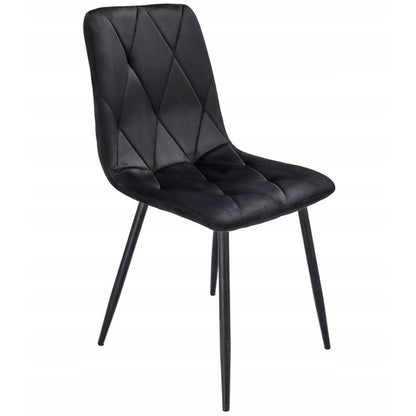 Fauteuil – Stoel – Zetel – Lounge Chair – Armstoel – Gestoffeerd Velours – Met Ruitstiksels – Zwarte Metalen Poten – Max 130 kg