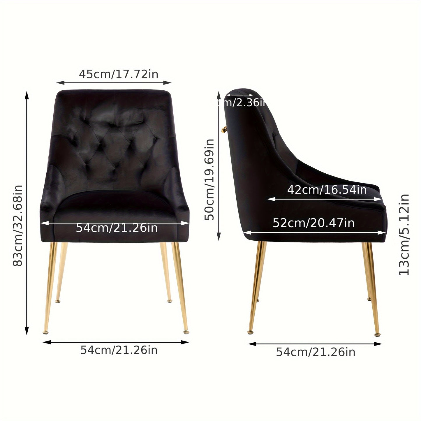 Eetkamerstoelen – Dining Stoelen – Velours Stoelen – Zwarte Stoelen – Set Van 2 – Comfortabele Zitting – Stevig Metalen Frame