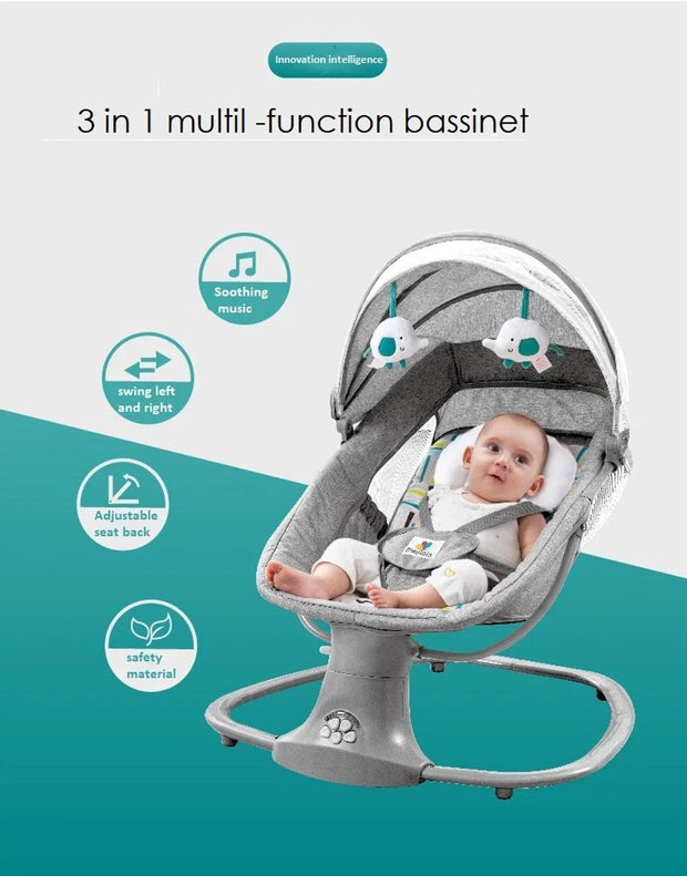 Automatische Wieg - Elektrische Wieg - Zelf bewegende Wieg - Elektrische ledikant - Babybedje - Schommelwieg - Smartwieg - Baby Zitje - Verstelbaar - Timer - Veiligheidsriem - Klamboe - Hemeltje - Hoofdkussen - Afstandsbediening - Audiosysteem