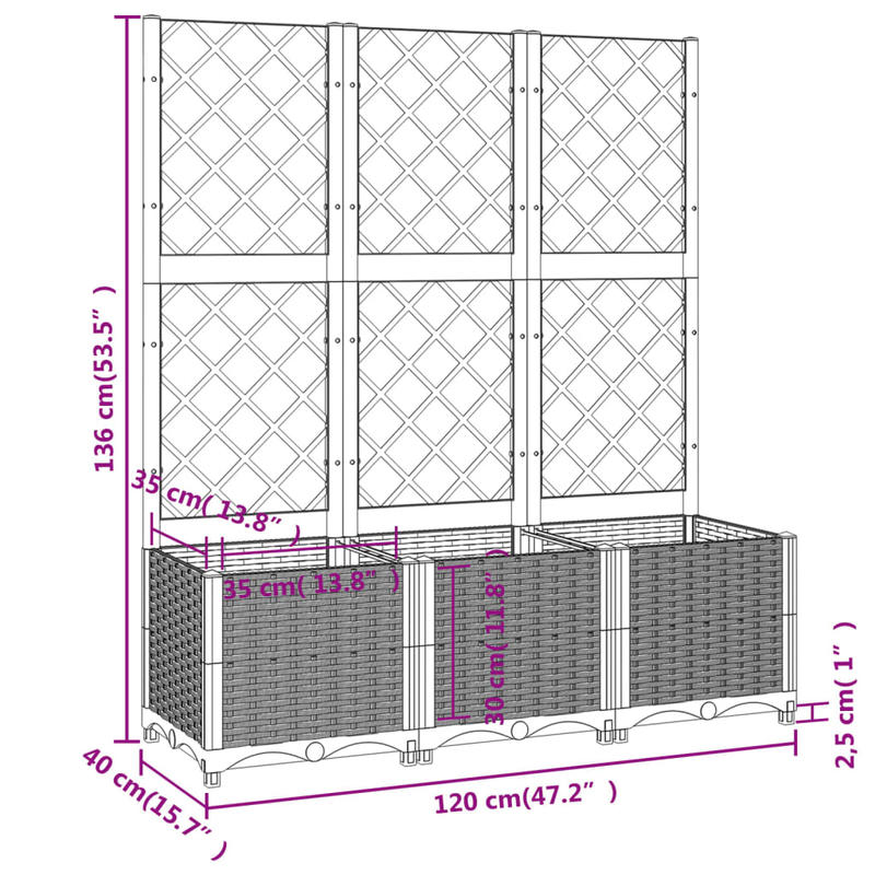 Tuinbak – Plantenbak – Bloembak – Plantenbak Met Klimrek – Balkonbak – Wit – 120x40x136 Cm – Weerbestendig Polypropyleen