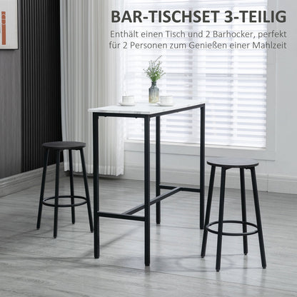 Barset – Barkrukset – Bartoestel – Bartafel – Barmeubel – Wit Marmerlook Tafelblad – Stevig Stalen Frame