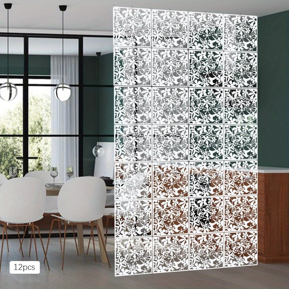 Kamerscherm – Roomdivider – Scheidingswand – Paravent – Paneelscherm – 12 Panelen – Wit – 40x40 cm – Lichtgewicht Polypropyleen Met IJzeren Ringen