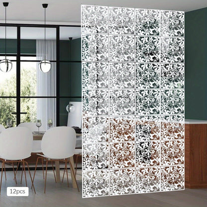 Kamerscherm – Roomdivider – Scheidingswand – Paravent – Paneelscherm – 12 Panelen – Wit – 40x40 cm – Lichtgewicht Polypropyleen Met IJzeren Ringen