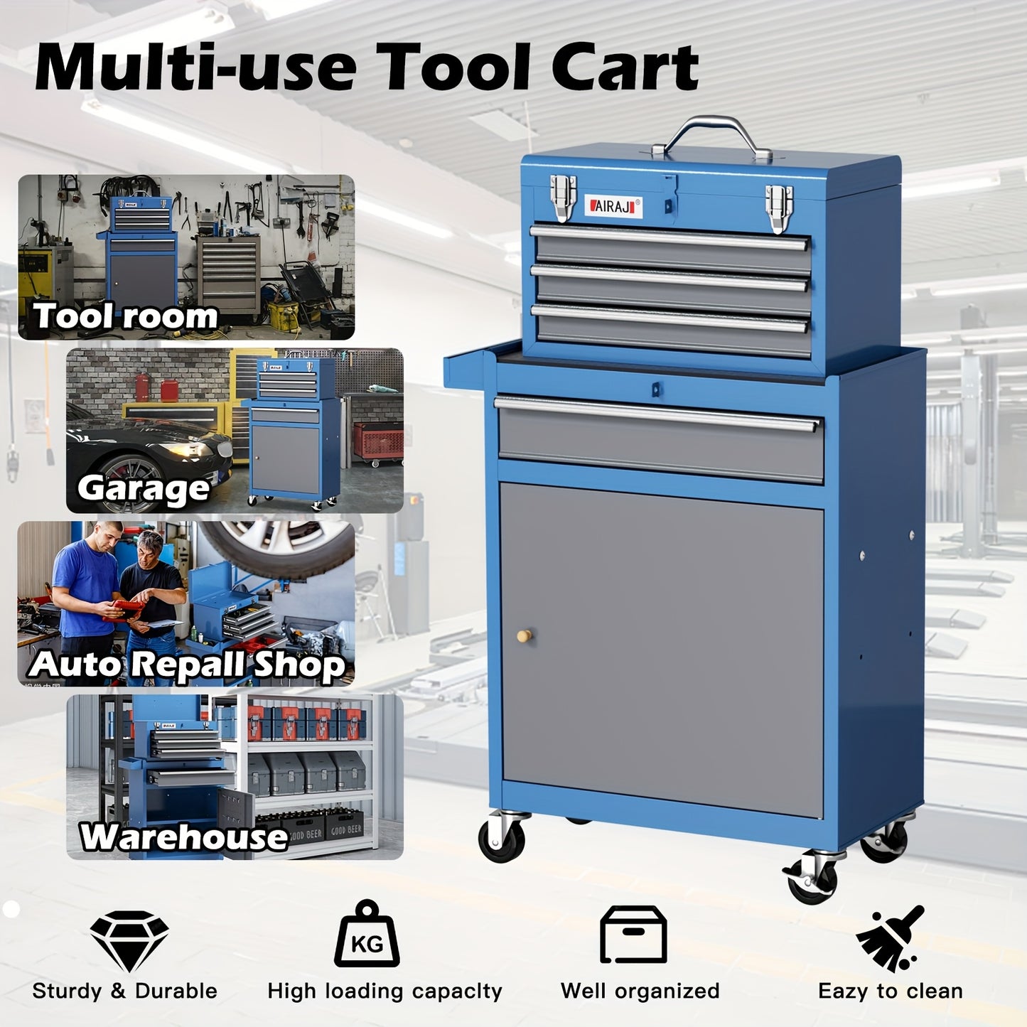Gereedschapskast – Werkplaatskast – Opbergkast – Toolbox – Ladenkast – 4 Laden – Verwijderbare Bovenkist – Stevige Metalen Constructie