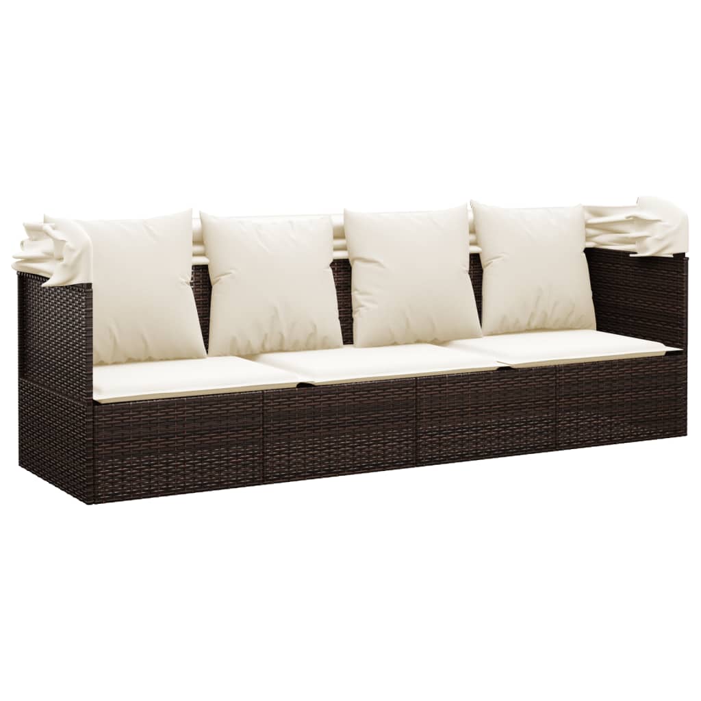 Loungebed – Loungestoel – Zonnebed – Ligbed – Verstelbare Canopy – Poly Rattan – Gepoedercoat Stalen Frame