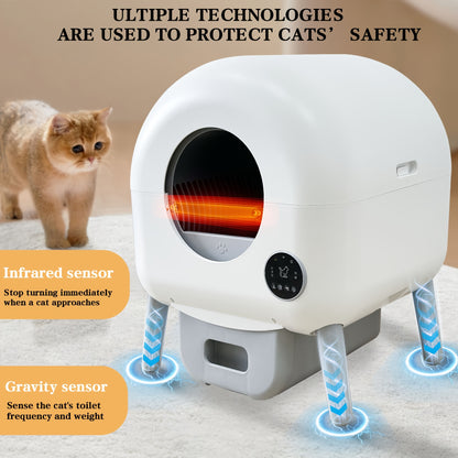 Automatische Kattenbak – Zelfreinigende Kattenbak – Elektrische Kattenbak – Kattenbak voor Meerdere Katten – Grote Kattenbak – XXL Formaat – Gesloten Deksel met Anti-Knel Veiligheid – Afstandsbediening