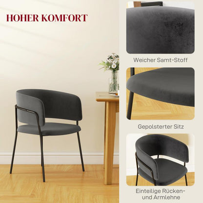Velvet Eetkamerstoelen – Stoelen – Zitmeubels – Eetkamerstoelen Set – Keuken Stoelen – Comfortabele Rugleuning – Stevige Stalen Poten – Grijs – Compact 57x53x73 cm