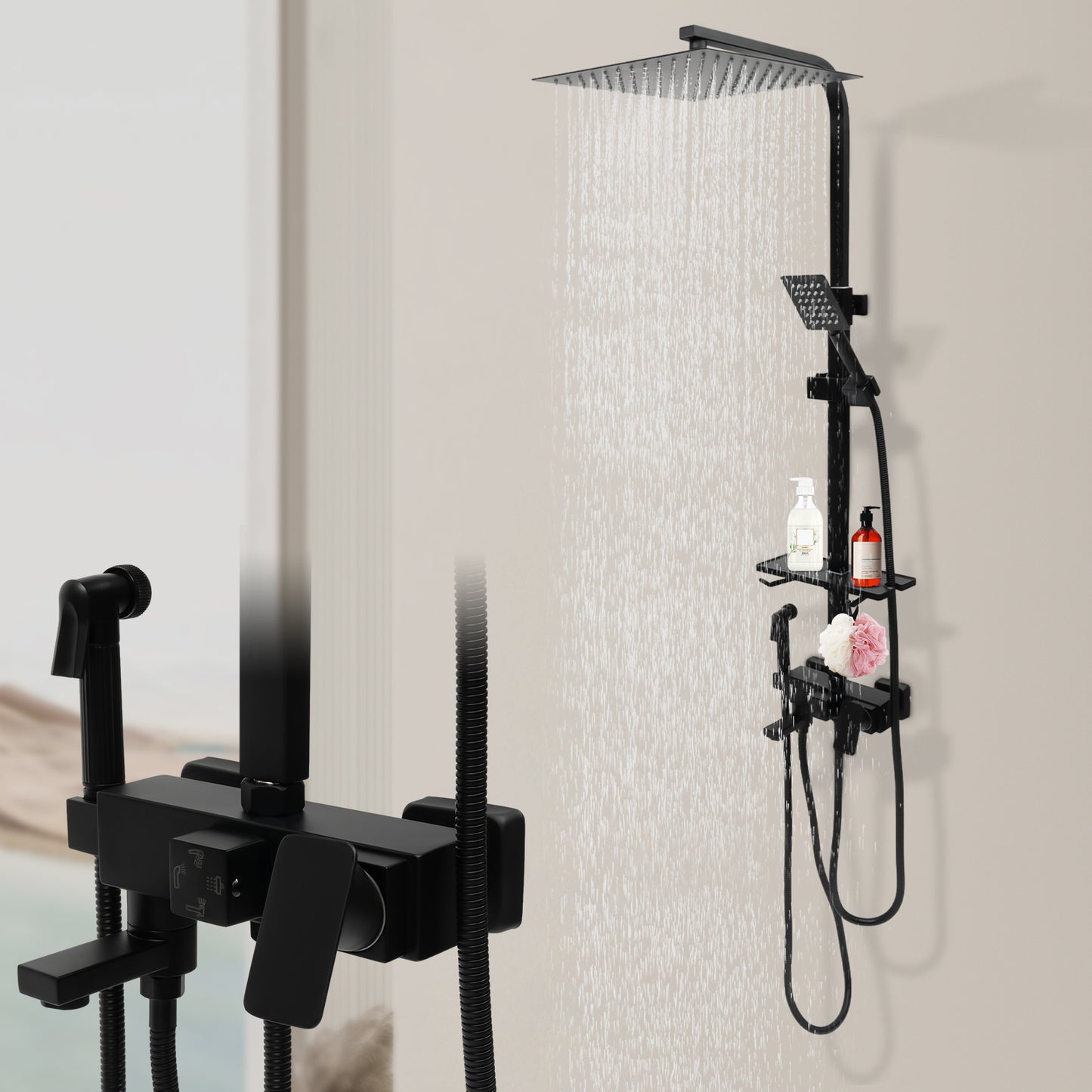 Doucheset – Douchekraan – Regendouche – Handdouche – Mengkraan – 304 RVS & Messing – Verstelbare Glijstang 73-116 cm