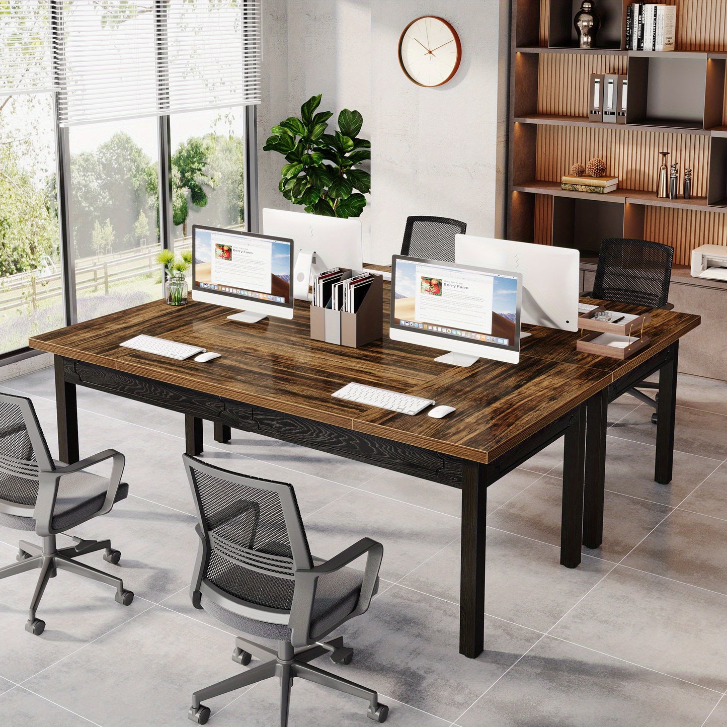 Bureau – Schrijftafel – Bureautafel – Werkplek – Computertafel – Rustiek Bruin – Metaal & Hout – 68,5 cm Hoog – 3,2 Kubieke Voet Opbergruimte