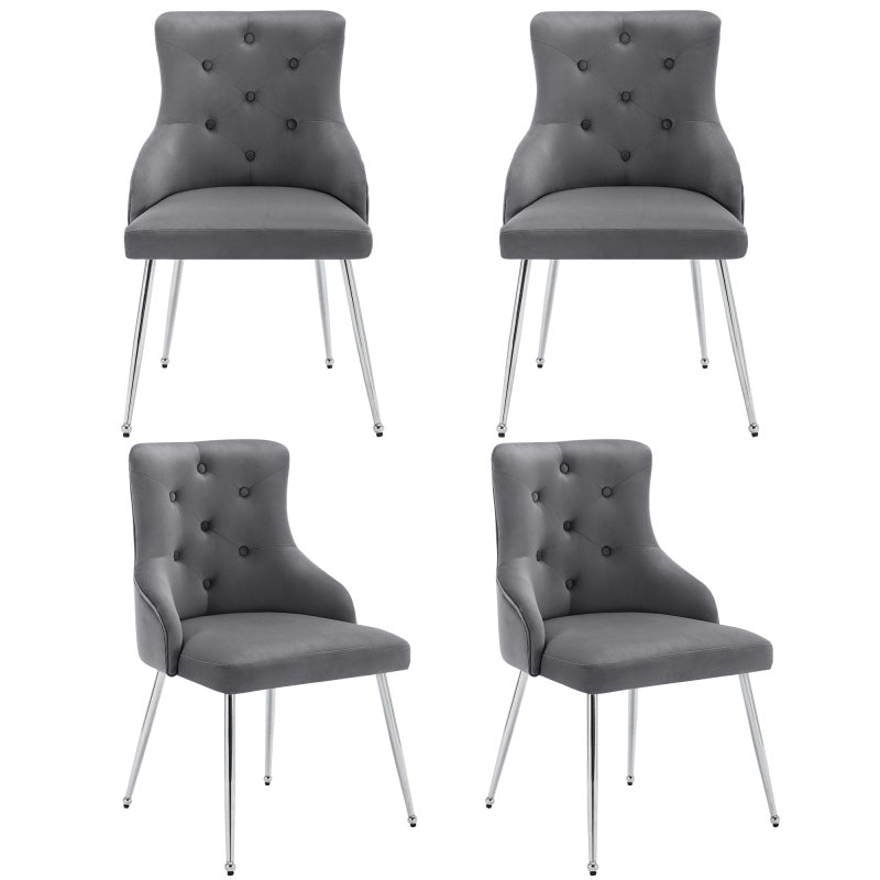 Eetkamerstoelen – Stoelen Set – Zitmeubelen – Armstoel – Moderne Stoelen – Grijze Fluwelen Bekleding – Met Lendenkussens & Stevig Metalen Frame