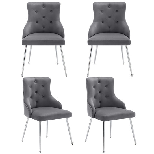 Eetkamerstoelen – Stoelen Set – Zitmeubelen – Armstoel – Moderne Stoelen – Grijze Fluwelen Bekleding – Met Lendenkussens & Stevig Metalen Frame