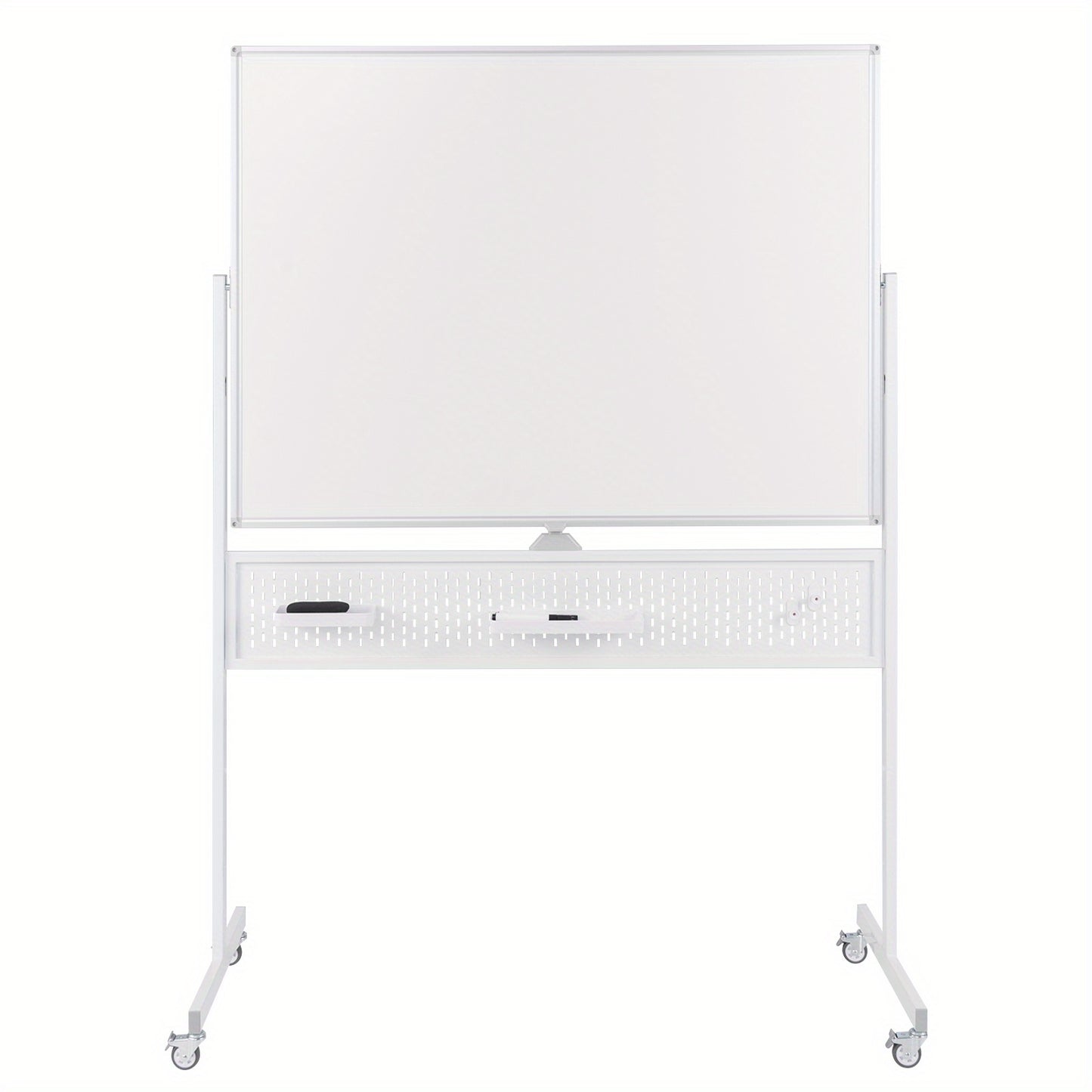 Whiteboard – Schrijfboard – Memobord – Magneetbord – Schoolbord – Dubbelzijdig Magnetisch – Met Metalen Frame 120x90 cm – Mobiel Met Standaard en Pegboard Organizer