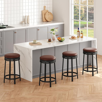 Barkrukken – Barstoelen – Keukenstoelen – Eetkamerstoelen – Industrieel – Draaibare Zitting 360° – Metalen Frame – 60,96 cm Hoogte – Kunstleer – Set Van 4 – Voetsteun – Ruimtebesparend – Comfortabel