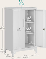 Dossierkast - multifunctionele kast - kantoorkast met 2 deuren - kast afsluitbaar - opbergkast van staal - voor werkkamer - woonkamer - 40D x 60B x 90H cm - wit