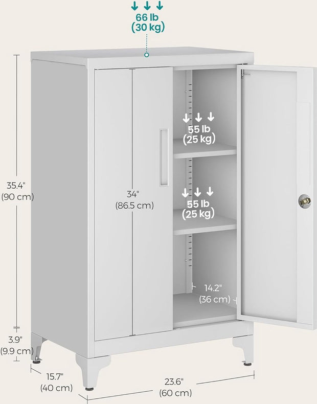 Dossierkast - multifunctionele kast - kantoorkast met 2 deuren - kast afsluitbaar - opbergkast van staal - voor werkkamer - woonkamer - 40D x 60B x 90H cm - wit