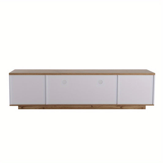 Tv-meubel – TV-kast – Entertainmentkast – Multimedia meubel – Woonkamermeubel – Wit met houtnerf – 180 cm breed – Rasterpatroon deuren
