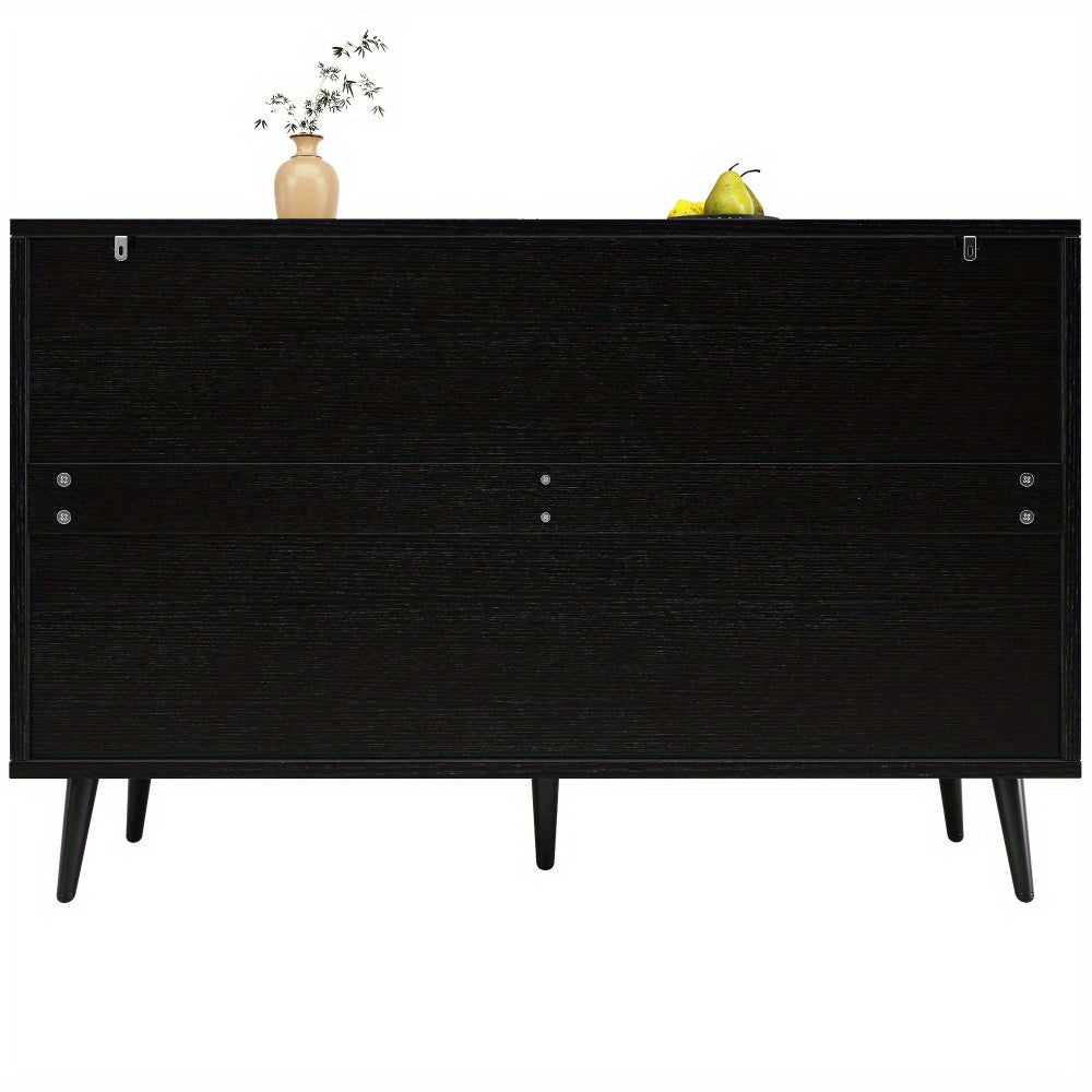 Dressoir – Opbergkast – Ladekast – Buffetkast – Woonkamerkast – Vrijstaand – Hout & Spaanplaat – Visgraatpatroon Deur – Afmetingen 120x35x78 cm – Zwart