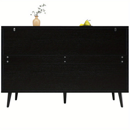 Dressoir – Opbergkast – Ladekast – Buffetkast – Woonkamerkast – Vrijstaand – Hout & Spaanplaat – Visgraatpatroon Deur – Afmetingen 120x35x78 cm – Zwart