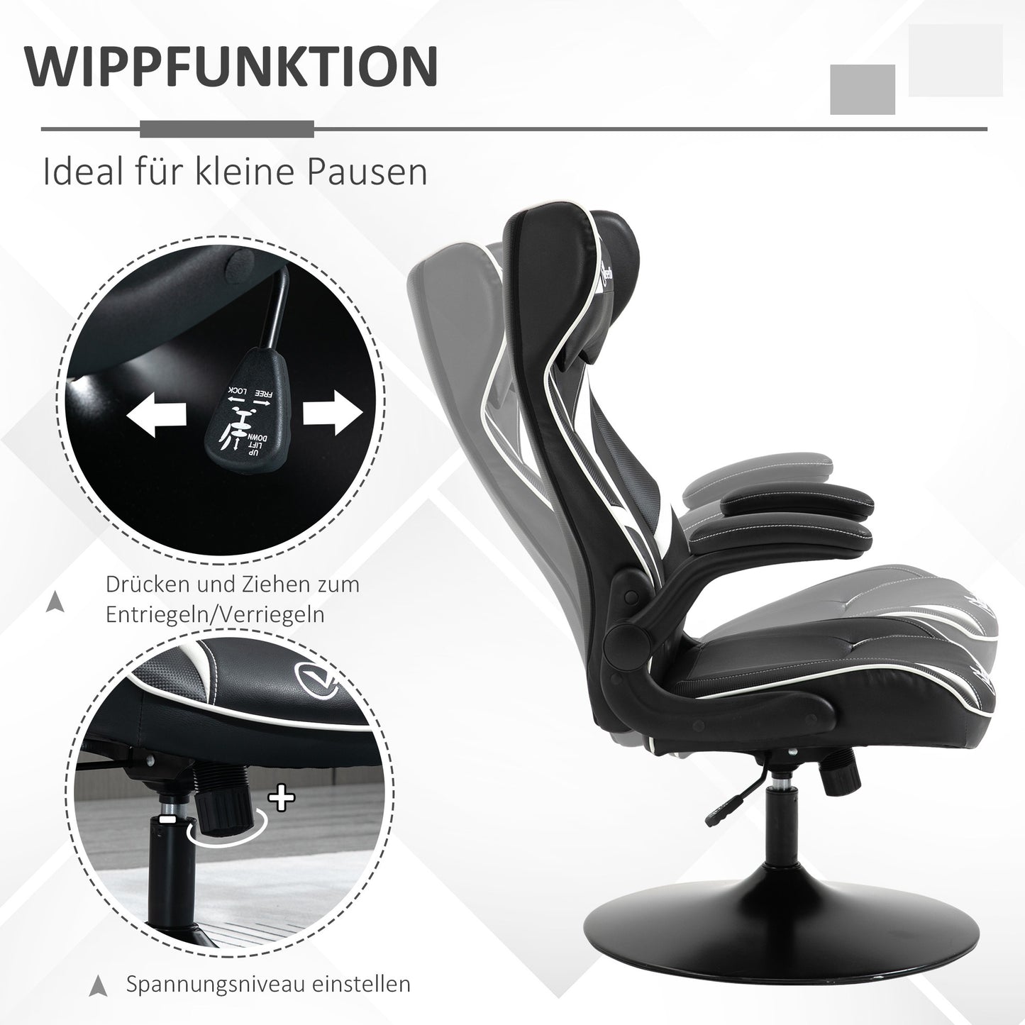 Gamingstoel – Gamestoel – Gaming Chair – Game Stoel – Bureaustoel – Ergonomisch Design – Verstelbare Hoogte 67x70x106-112 cm – Staal & Kunstleer Zwart/Grijs