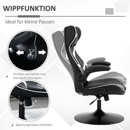 Gamingstoel – Gamestoel – Gaming Chair – Game Stoel – Bureaustoel – Ergonomisch Design – Verstelbare Hoogte 67x70x106-112 cm – Staal & Kunstleer Zwart/Grijs