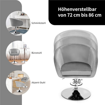 Draaifauteuil – Fauteuil – Stoel – Eetkamerstoel – Draaistoel – Verstelbare Zithoogte – Zachte Velvet Bekleding – 360° Draaibaar – Max. 120 kg Belastbaar