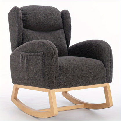 Hangstoel – Schommelstoel – Hangfauteuil – Loungestoel – Zitstoel – Donkergrijs Teddypluche – Houten Frame – Comfortabel Padded Zitkussen – Ergonomisch Design