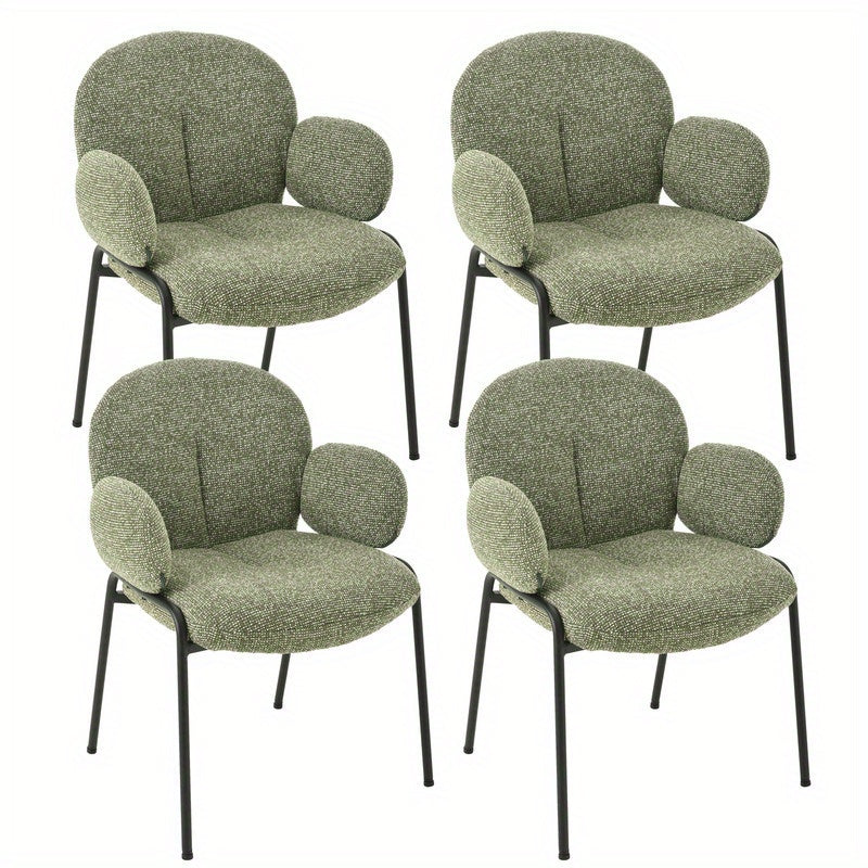Set van 4 Stijlvolle Scandinavische Eetkamerstoelen – Gebogen Accentstoelen met Verstelbare Poten – Gestoffeerd, Groen, Voor Eetkamer of Woonkamer