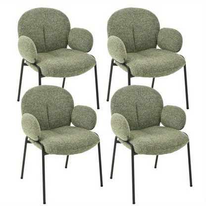 Set van 4 Stijlvolle Scandinavische Eetkamerstoelen – Gebogen Accentstoelen met Verstelbare Poten – Gestoffeerd, Groen, Voor Eetkamer of Woonkamer